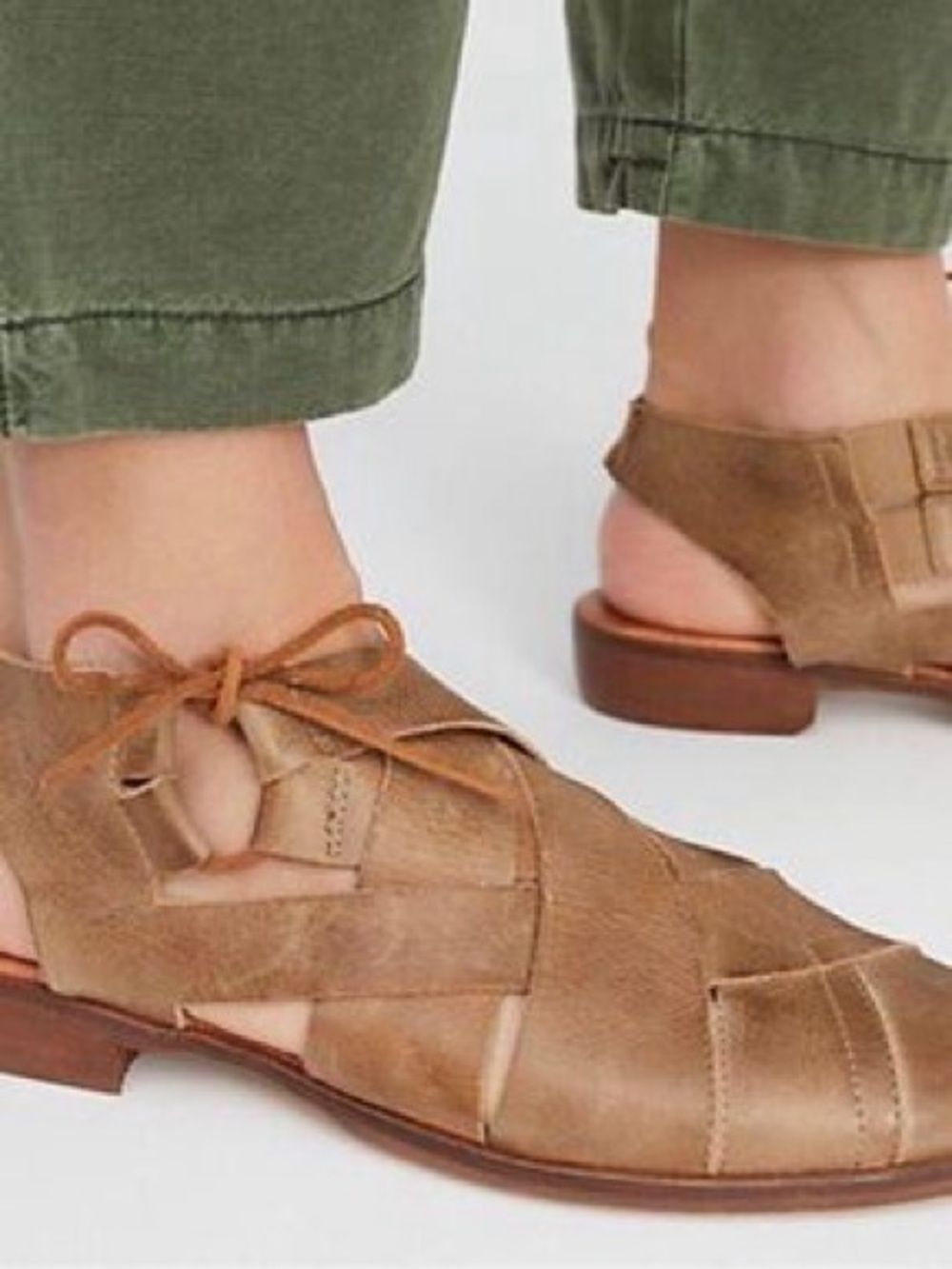 Free People Destini Women's Tan Leather Lace-Up Fisherman Sandals 38